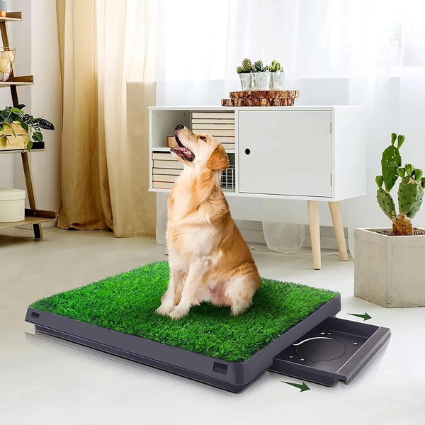 Dog Grass Pad With Tray, 25" x 20" Potty for Puppy Training, Reusable Artificial Pee Pad, Indoor/Outdoor Pet Toilet Loo, 3-Layer System - C4 - 525