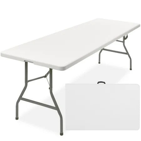 Best Choice Products 8ft Plastic Folding Table, Indoor Outdoor Heavy Duty Portable w/ Handle, Lock for Picnic - White 1765