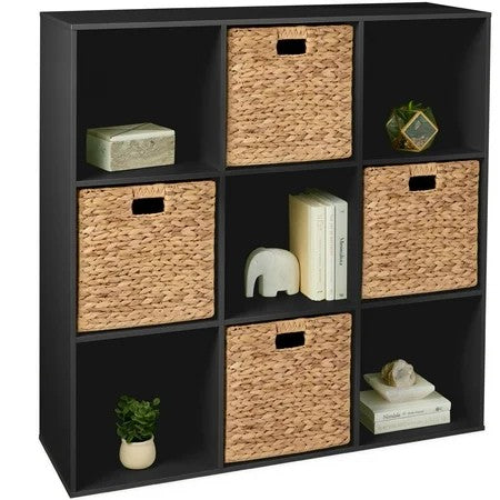 9-Cube Bookshelf, 13.5in Display Storage System, Organizer w/ Removable Back Panels - Black - K114