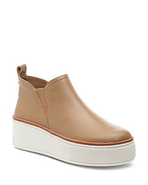 J/slides Womens Nude Beige Pull Tab Goring Cushioned Mika Round Toe Platform Slip on Leather Sneakers Shoes 7.5 M - A12 - 1581
