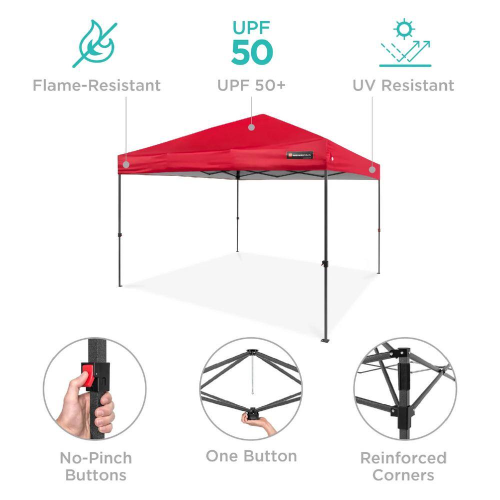 10 ft. x 10 ft. Red Easy Setup Pop Up Canopy Instant Portable Tent w/1-Button Push and Carry Case - B3 - 452