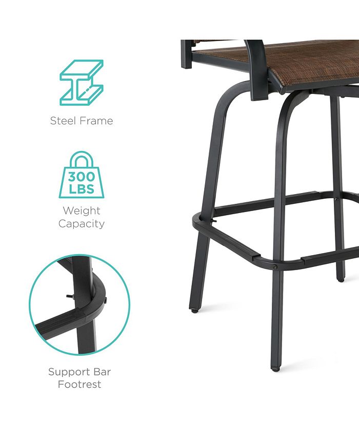 Best Choice Products Set of 2 Outdoor Swivel Bar Stools, Patio Barstool Chairs w/ 360 Rotation, All-Weather Mesh - Brown -M3-0013