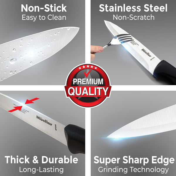 Mueller 6-inch High Carbon Stainless Steel Deba Knife, Double Bevel Blade with Comfort Handle - B13 - 1340