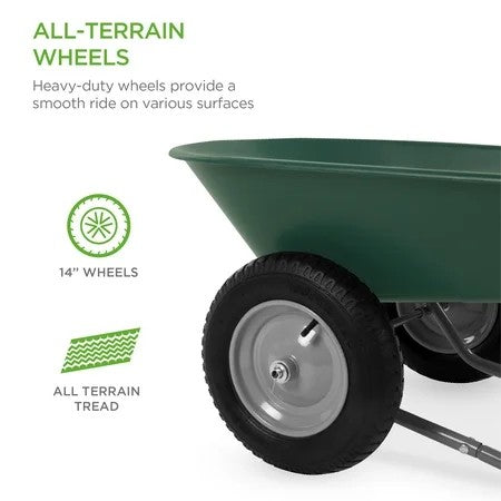 Best Choice Products Dual-Wheel Home Wheelbarrow Yard Garden Cart for Lawn, Construction - Green 1229