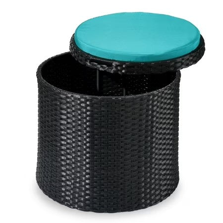 Best Choice Products Round Wicker Ottoman, Multipurpose Furniture w/ Removable Cushion, Steel Frame - Brown / Beige - K3 - 1961