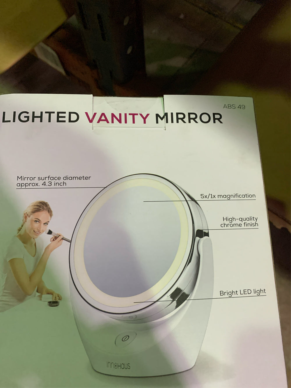 5x Magnifying Double-Sided Cosmetic Vanity Makeup Mirror Illuminated LED Lights 360  Degree Swivel Rotation On/Off Button Chrome Finish Cordless - K7 - 205 -A7-0390