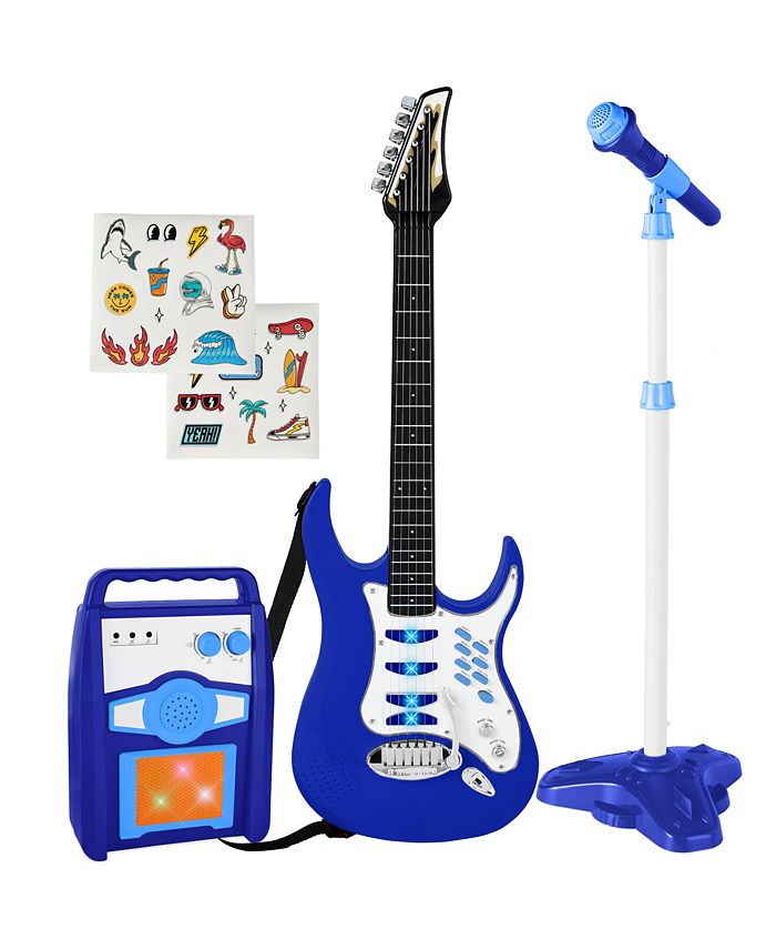 Best Choice Products Kids Electric Musical Guitar Toy Play Set w/ 6 Demo Songs, Whammy Bar, Microphone, Amp, AUX - Blue - NO SIZE -F1-1624
