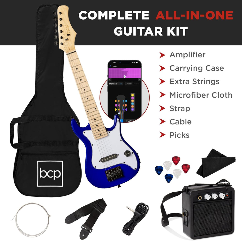 Best Choice Products 30in Kids Electric Guitar Beginner Starter Kit w/ 5W Amplifier, Strap, Gig Bag, Strings, Picks - Metallic Blue - E10 - 1069