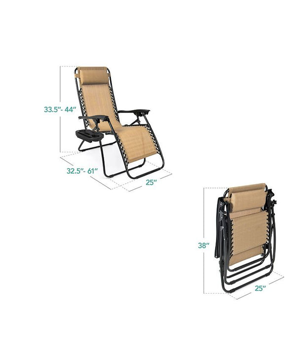 Best Choice Products Set of 2 Zero Gravity Lounge Chair Recliners for Patio, Pool w/ Cup Holder Tray - Tan/Beige -D2-1015