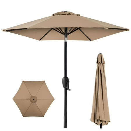 Best Choice Products 7.5ft Heavy-Duty Outdoor Market Patio Umbrella w/ Push Button Tilt, Easy Crank, Tan - L6 - 1930