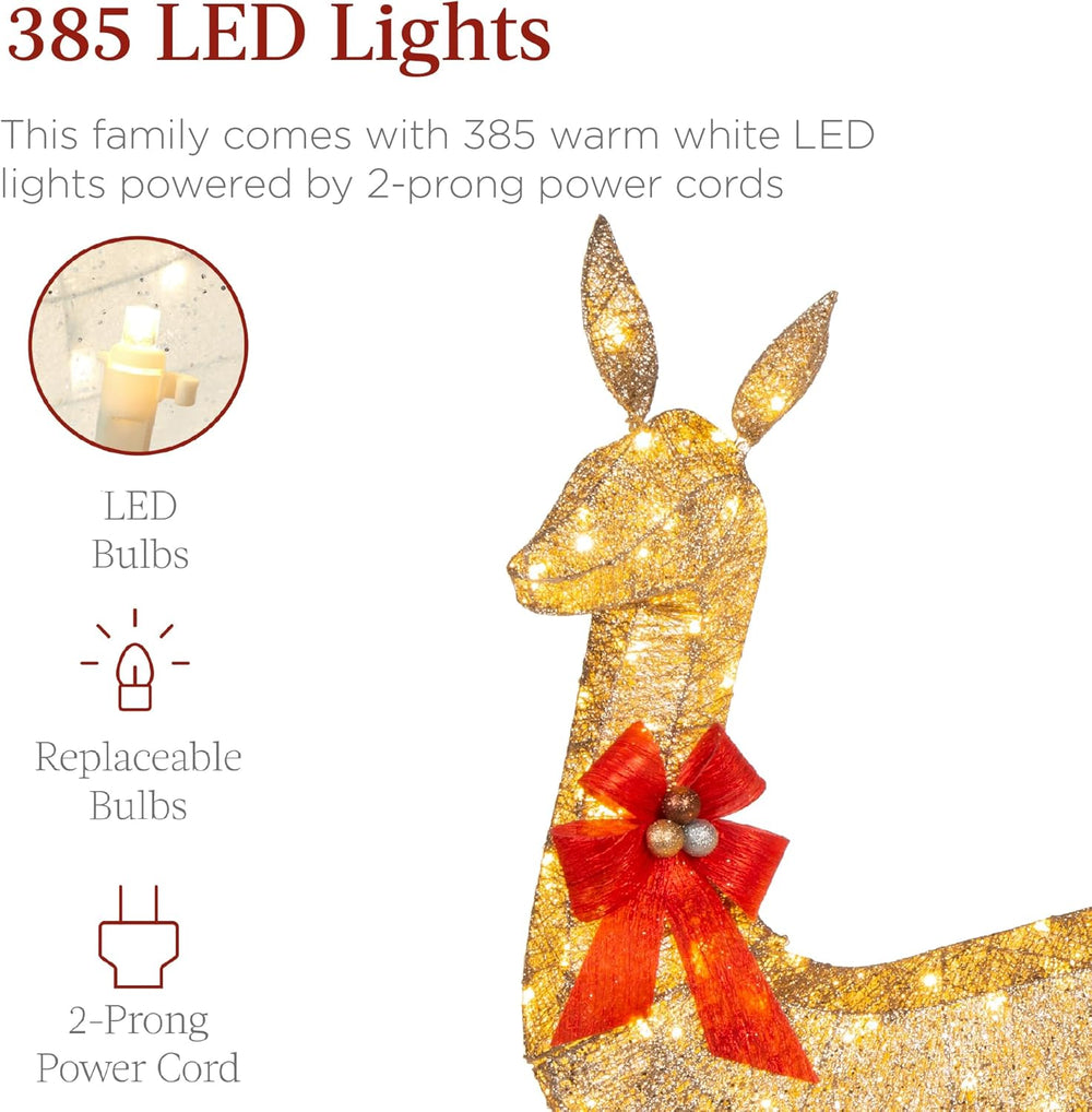 Best Choice Products 6.5ft 3-Piece Large Lighted Christmas Deer Family Set, Outdoor Yard Decoration with 385 LED Lights, Stakes, Zip Ties - Gold - H4 - 1635