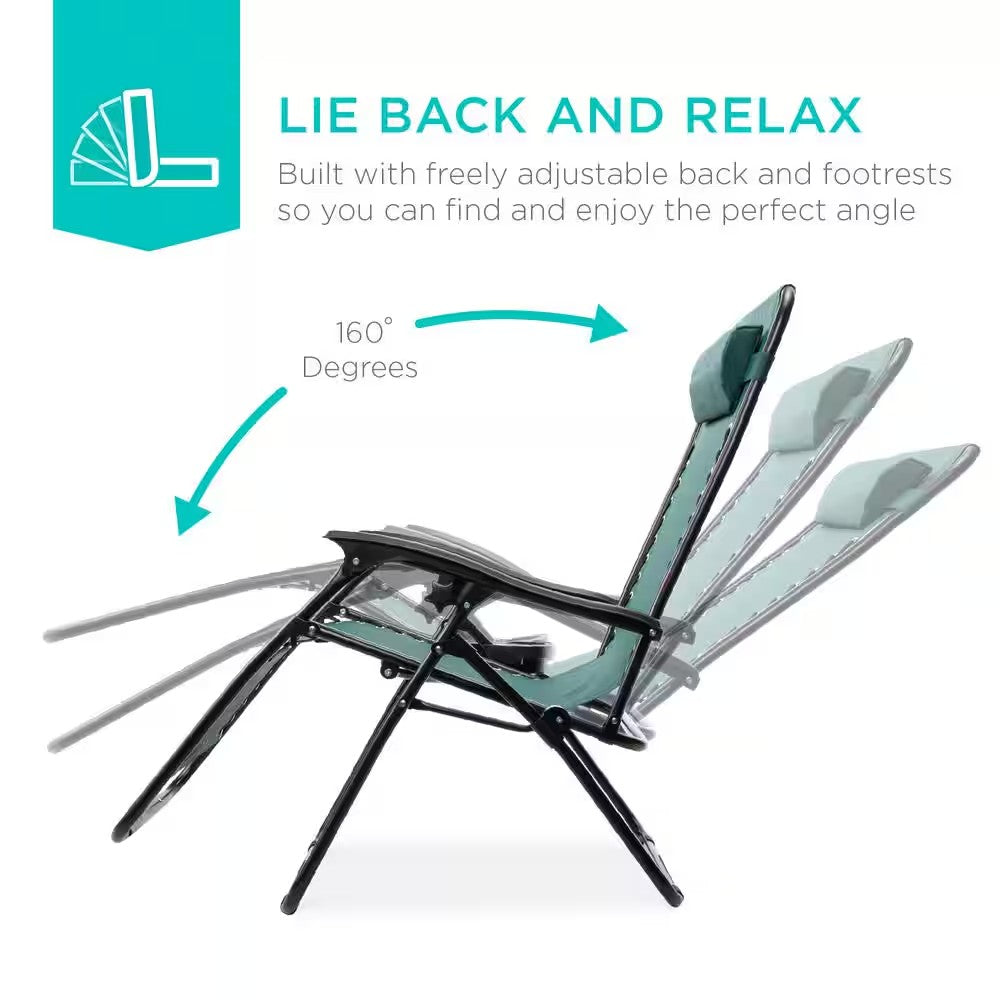 Best Choice Products Forest Green Zero Gravity Reclining Lawn Chair with Cup Holders (2-Pack) - H5 - 1049