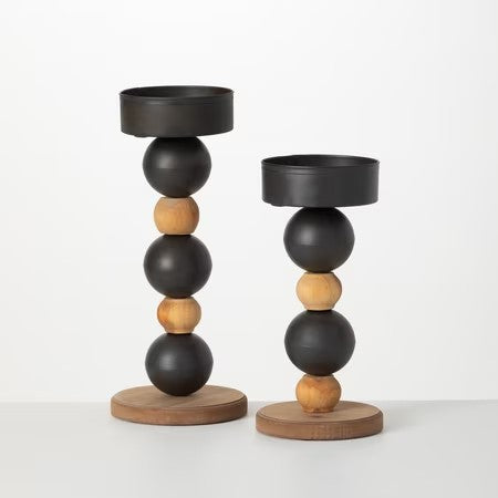 Sullivans Stacked Sphere Pillar Candle Holders Set of 2 14 H & 11.25 H Black -A7-1180