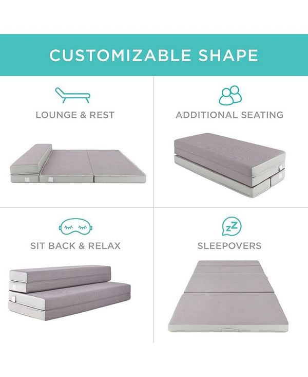 Best Choice Products 4in Thick Folding Portable Gray Mattress Topper w/ Carry Case, Washable Cover - Gray - Twin - D9 - 715 -K2-0039