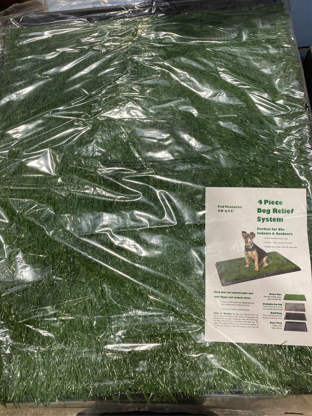 Dog Grass Pad With Tray, 25" x 20" Potty for Puppy Training, Reusable Artificial Pee Pad, Indoor/Outdoor Pet Toilet Loo, 3-Layer System - C4 - 525