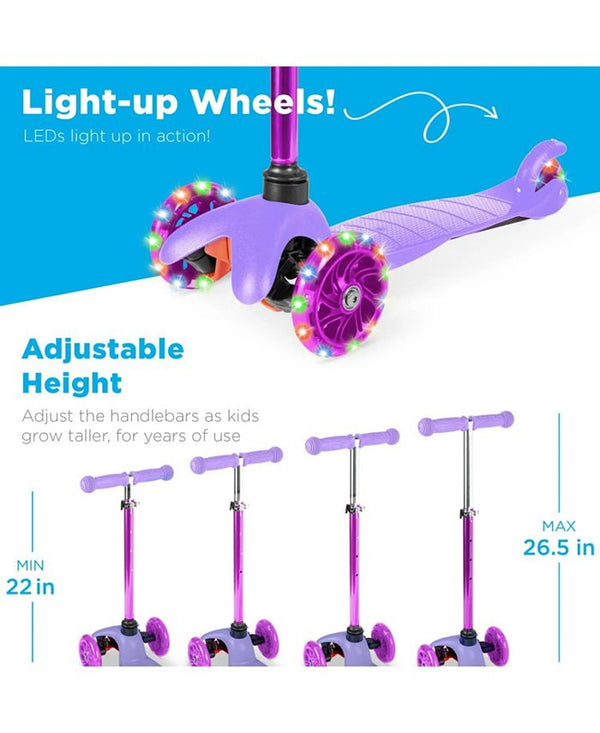 Best Choice Products Kids Mini Kick Scooter Toy w/ Light-Up Wheels and Height Adjustable T-Bar - Purple 1731