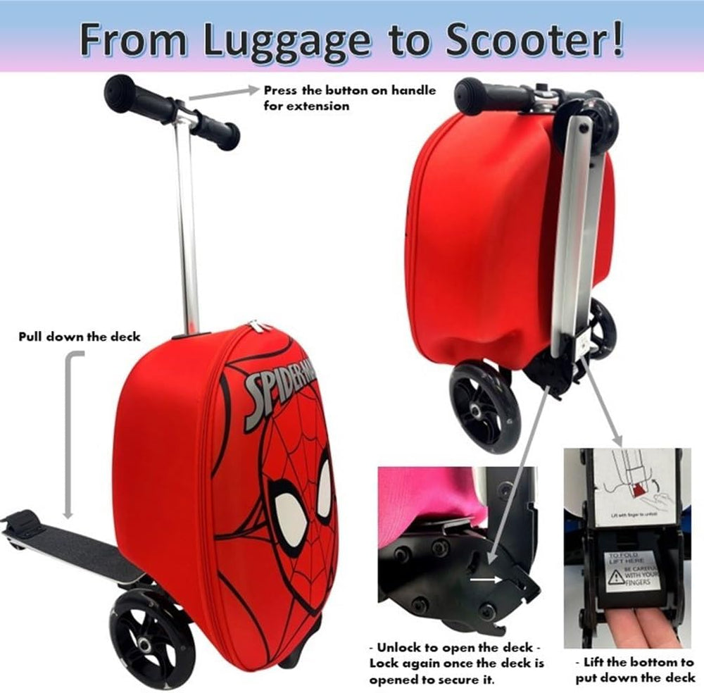 Fast Forward Spider-Man 18" Ride-On Suitcase Scooter - Lightweight Carry-On Scooter Luggage 1706