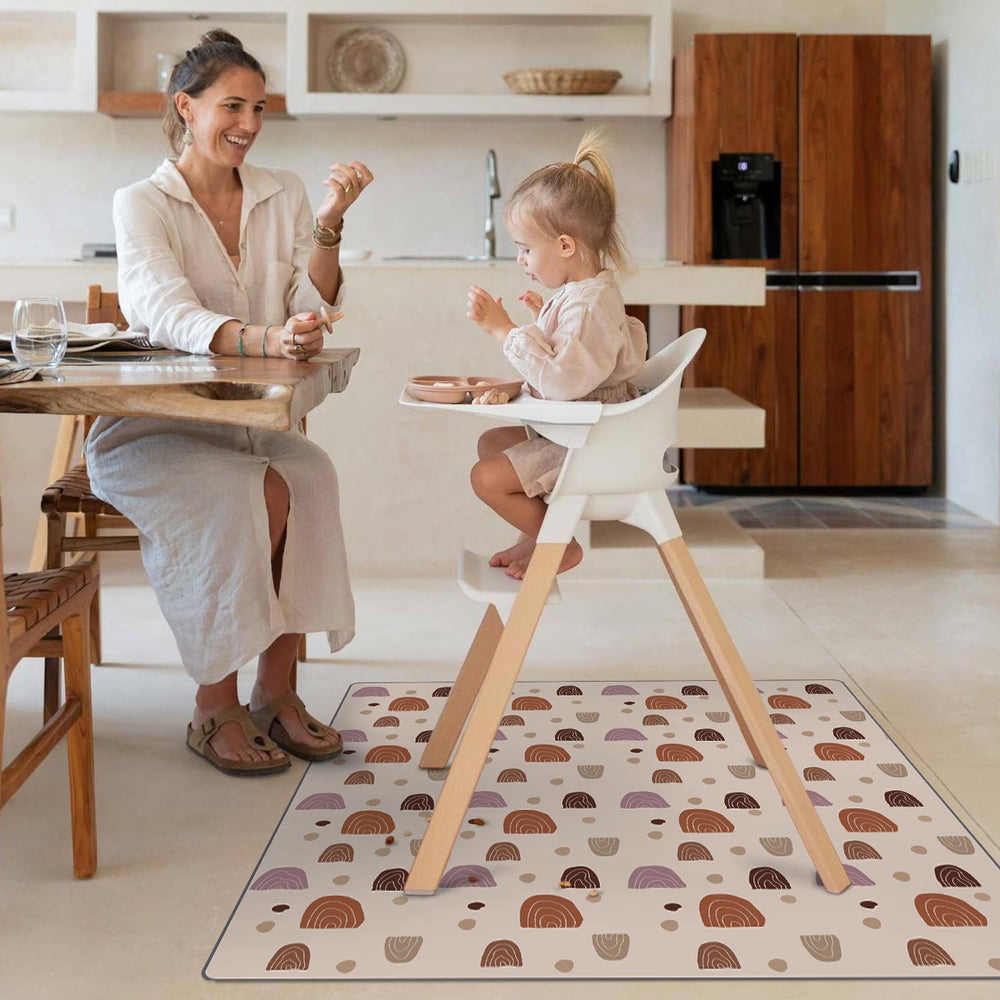 Blissful Diary Baby Splat Mat for Under High Chair, 50.4 x 50.4 Inch Wipeable Splash Mat, Waterproof and Washable, Anti-Slip Floor Protector, Boho Rainbow 1317
