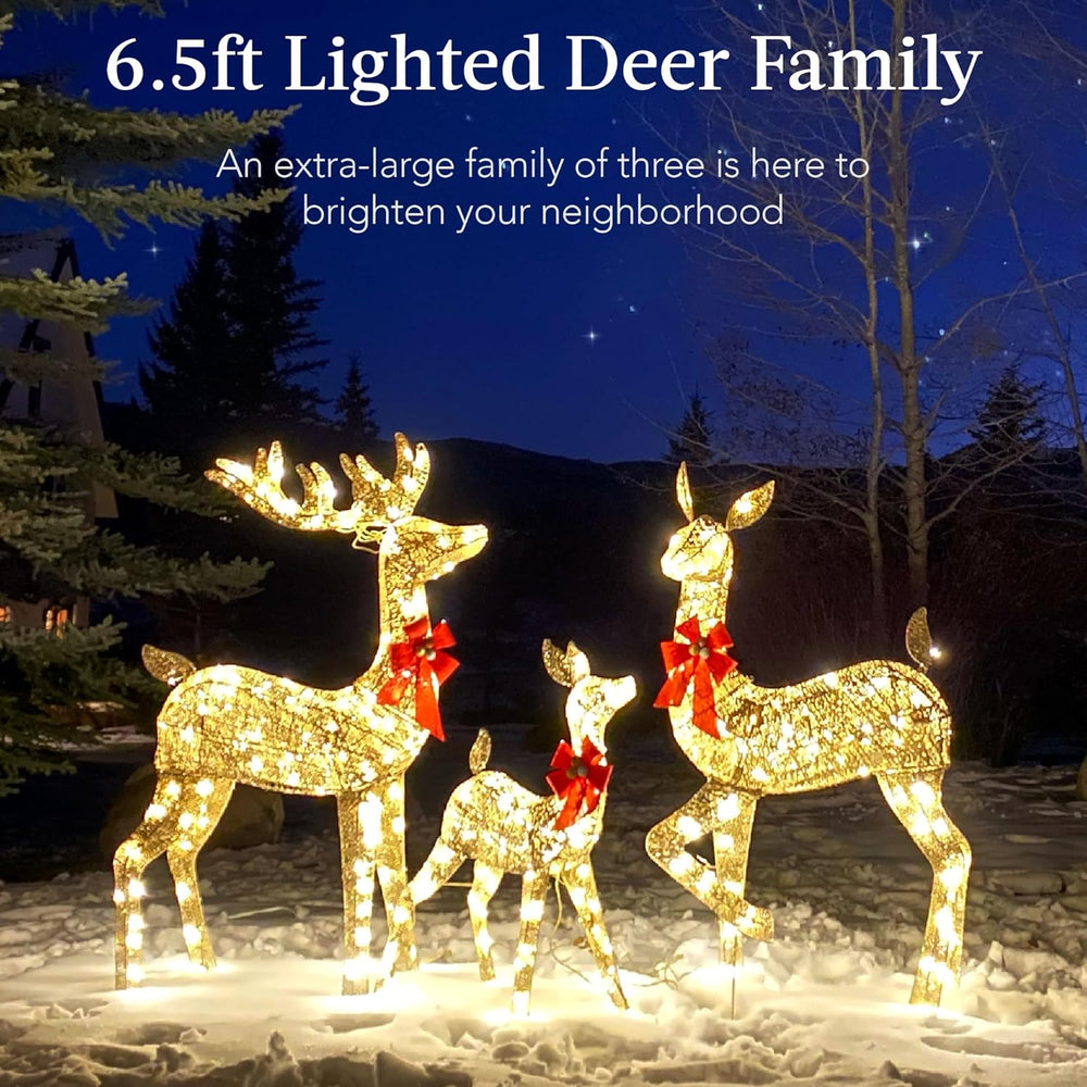 Best Choice Products 6.5ft 3-Piece Large Lighted Christmas Deer Family Set, Outdoor Yard Decoration with 385 LED Lights, Stakes, Zip Ties - Gold - H4 - 1635