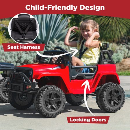Best Choice Products 12V Kids Ride On Truck Car w/ Parent Remote Control, Spring Suspension, LED Lights - Red - H2 - 1666
