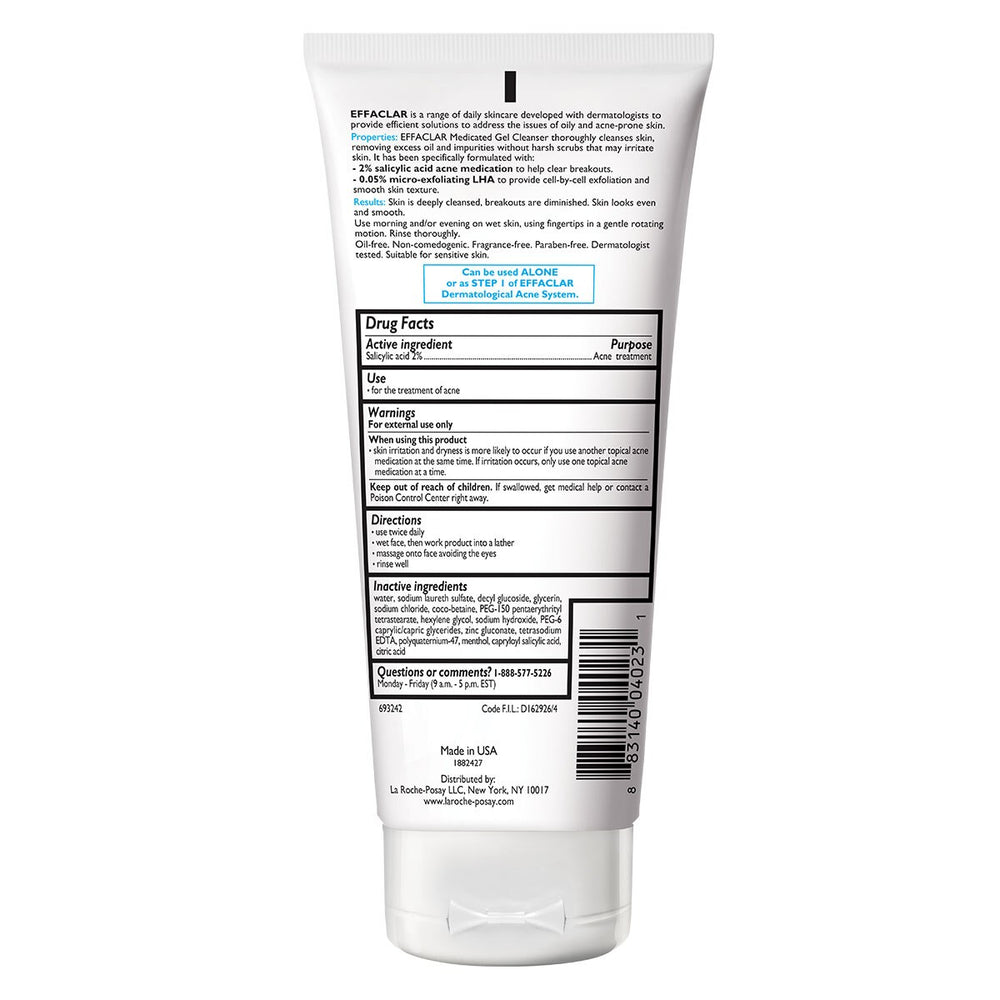 La Roche-Posay Effaclar Medicated Gel Face Cleanser, 6.76 OZ -F3-0717 -F6-0828 -B13-1323 -B13-1324