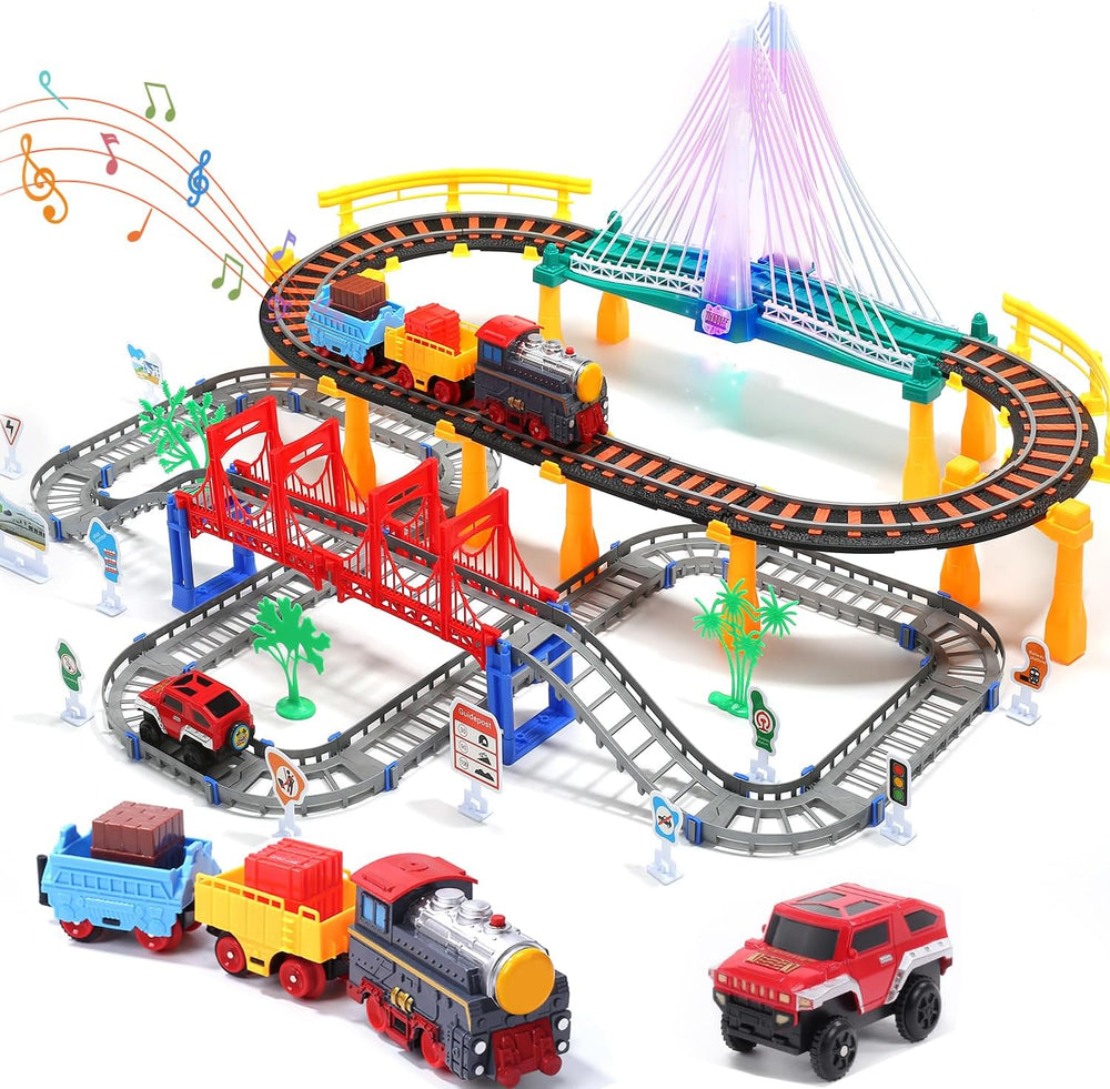 Electric Toddler Train Set Toy, Battery Powered Railway Train Track Toy Playset for Kids Ages 3 4 5, Boys and Girls 1290