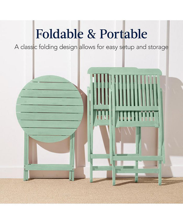 Best Choice Products 3-Piece Acacia Wood Bistro Set, Folding Patio Furniture w/ 2 Chairs, Table - Green -M8-0042