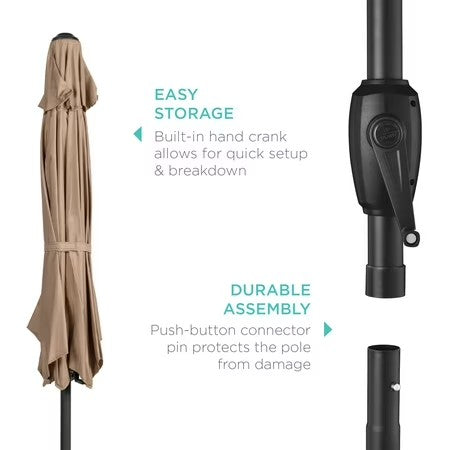 Best Choice Products 7.5ft Heavy-Duty Outdoor Market Patio Umbrella w/ Push Button Tilt, Easy Crank, Tan - L6 - 1930