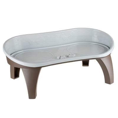 Pet Adobe Elevated Pet Feeding Tray for Pet Bowls With Splash Guard and Nonskid Feet - 21" x 11" x 8.5", Light Tan/Brown - C9 - 431