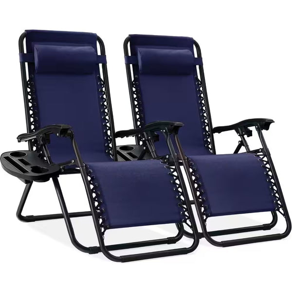 Blue Metal Zero Gravity Reclining Lawn Chair with Cup Holders (2-Pack) -D5-0486 -H2-0783