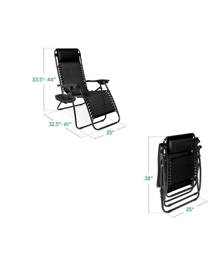Best Choice Products Set of 2 Zero Gravity Lounge Chair Recliners for Patio, Pool w/ Cup Holder Tray - Black - B8 - 1414