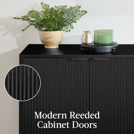 Best Choice Products 2-Door Reeded Storage Cabinet w/ Soft-Close Doors, Multipurpose Accent Furniture - Black - G8 - 1006
