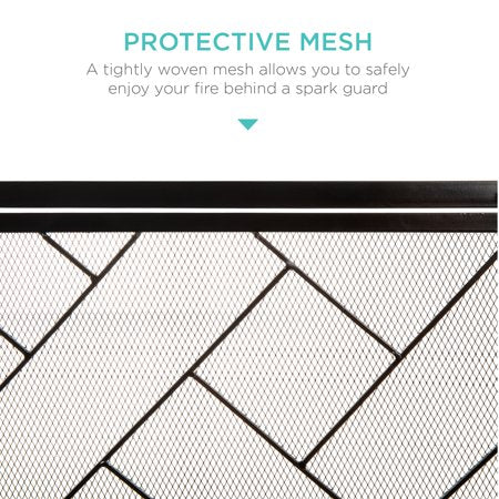 Best Choice Products 44x33in 2-Panel Handcrafted Wrought Iron Geometric Fireplace Screen w/ Magnetic Doors - Black - A6 - 455