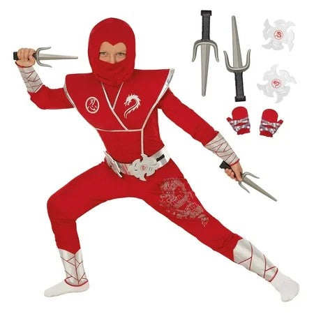 Morph Kids Red Ninja Costume Toys Boys Girls Samurai Warrior Fancy Dress Book Week Halloween Red M 1310