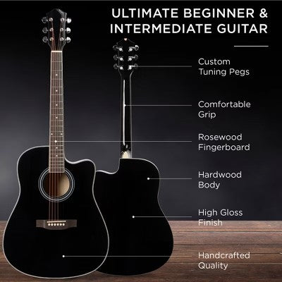 Best Choice Products 41in Full Size Beginner Acoustic Guitar Set with Case, Strap, Capo, Strings, Tuner - Black -J5-1550