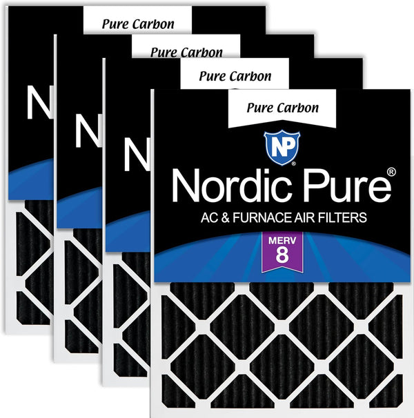 Nordic Pure 20x25x1 (Actual Size: 19 1/2 x 24 1/2 x 3/4) Pure Carbon Pleated Odor Reduction Furnace Air Filters 4 Pack - A6 - 508