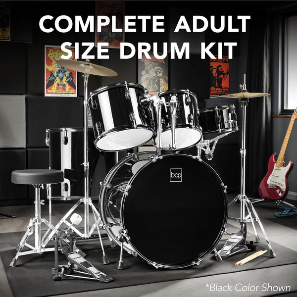 Best Choice Products 5-Piece Full Size Complete Adult Drum Set w/Cymbal Stands, Stool, Drum Pedal, Sticks, Floor Tom - Pink Sparkle 1810