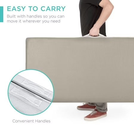 Best Choice Products 4in Thick Folding Portable Queen Tri-Fold Mattress w/ Carry Case, Washable Cover - Taupe - L1 - 1947