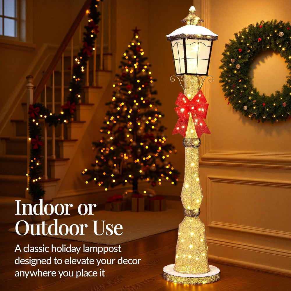 Best Choice Products Large Outdoor Christmas Lamppost Decoration, 6ft Tall with Lighted Bow, 100 LED Lights, Holiday Porch Lamp Post Decor- Gold - E5 - 990