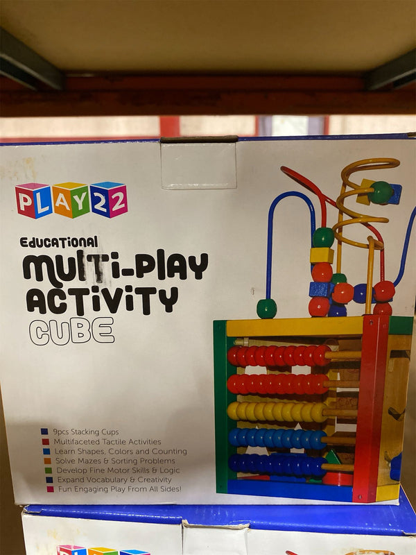 Play22 Wooden Activity Cube for Baby - 6 in-1 Baby Activity Play Cube with Bead Maze, Shape Sorter, Abacus Counting Beads, Counting Numbers, Sliding Shapes, Removable Bead Maze, 8Pcs Stacking Cups - F7 - 1890