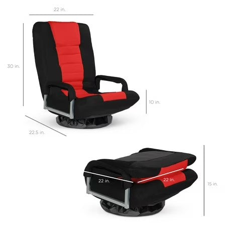 Best Choice Products 360-Degree Swivel Gaming Floor Chair w/ Armrest Handles, Foldable Adjustable Back - Black/Red - H1 - 974