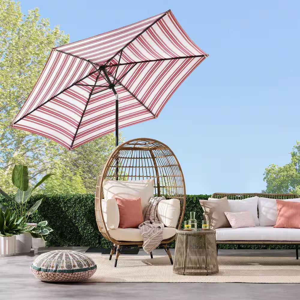 10 ft. Steel Market Tilt and Crank Patio Umbrella in Burgundy Stripe -F4-2000