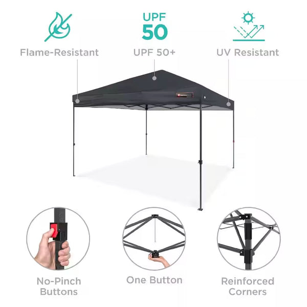 10 ft. x 10 ft. Gray Easy Setup Pop Up Canopy Instant Portable Tent with 1-Button Push - C3-1020