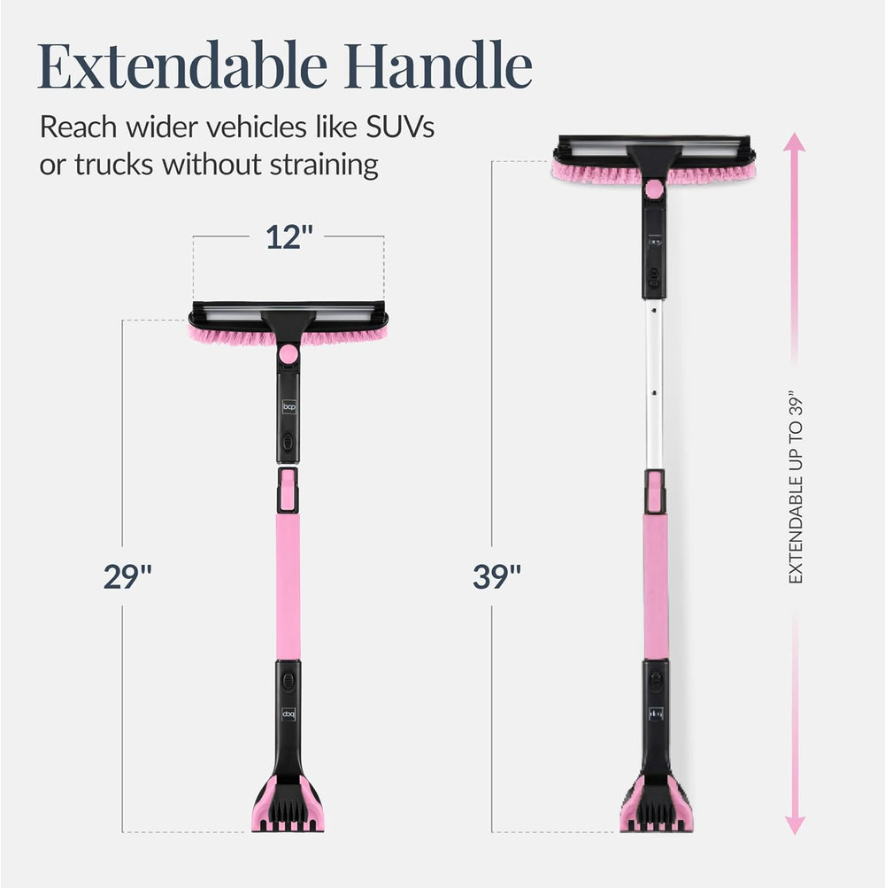 Best Choice Products 4 in 1 Snow Brush with Shovel, Squeegee & Ice Scraper, Up to 39" Extendable Foam Grip, 270  Pivoting Snow Brush for Car Truck SUV, Storage Bag Included - Pink - B10 - 1475