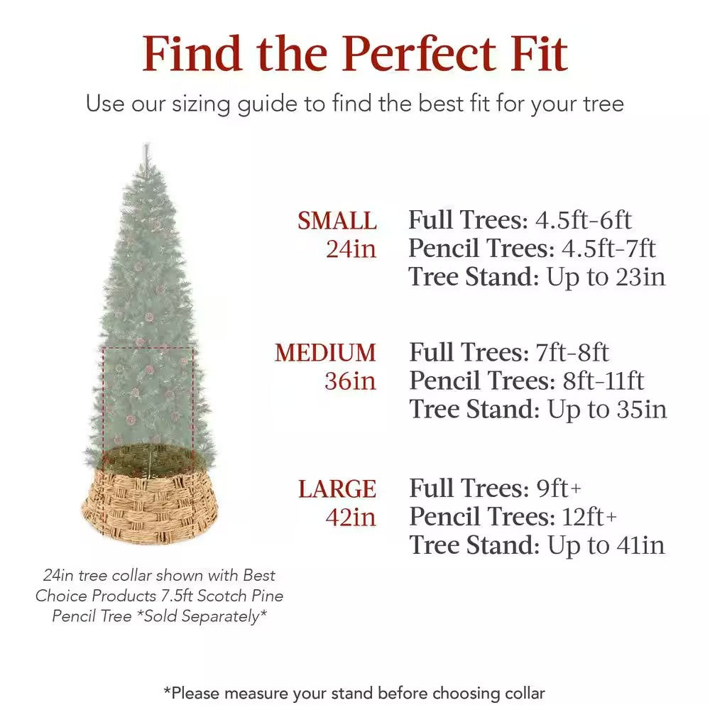 24 in. Basket Woven Hyacinth Christmas Cellulose Tree Collar, Skirt Accessory with Cord Cut-Out in Natural - B10 - 1474