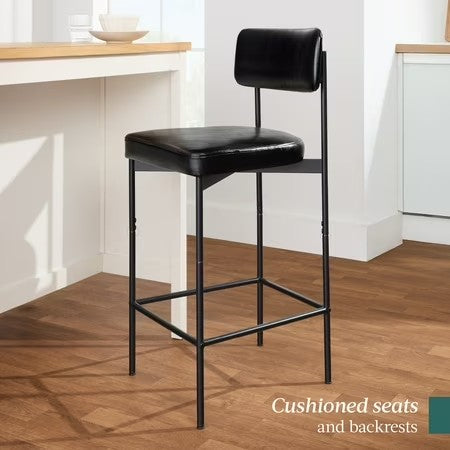 Best Choice Products Set of 2, Armless Counter Height Bar Stools, Modern PU Faux Leather Stools - Midnight Black - D1 - 996