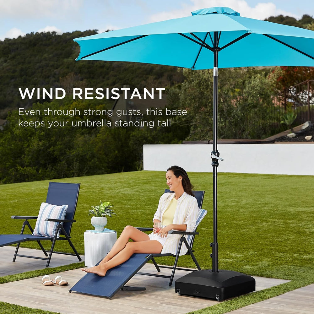 Best Choice Products 123lb Capacity Fillable Mobile Umbrella Base Heavy Duty Market Stand for Patio, Deck, Poolside w/ 4 Wheels, 2 Locks, 2 Knobs, Wind-Resistant Design - Black - C10 - 1451