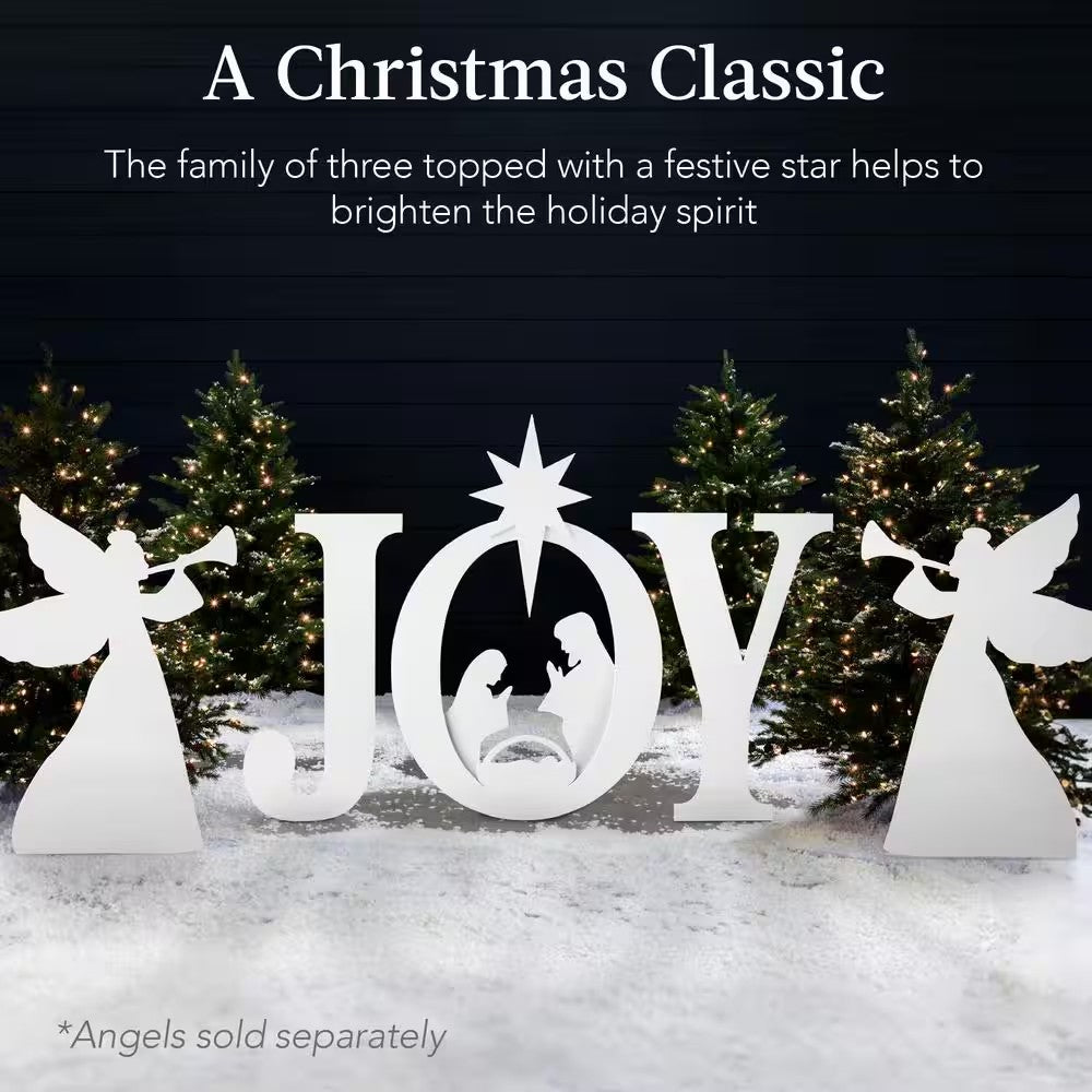 46 in. White Outdoor JOY Christmas Nativity Yard Decor - E4 - 1633