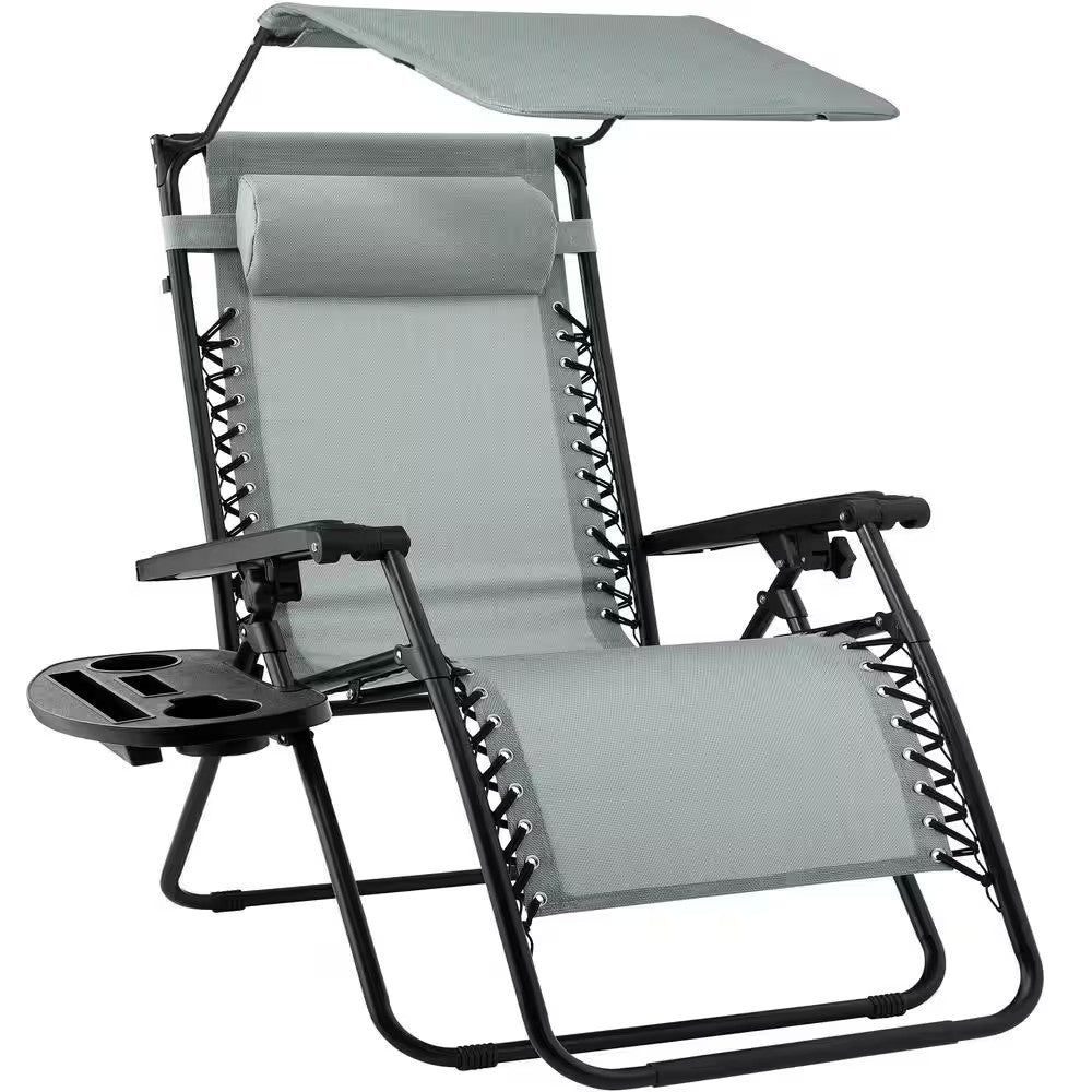 Zero Gravity Folding Reclining Stardew Fabric Outdoor Lawn Chair with Canopy Shade, Headrest Tray -D4-0475