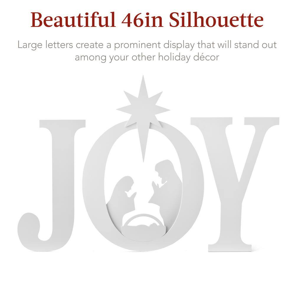 46 in. White Outdoor JOY Christmas Nativity Yard Decor - E4 - 1633